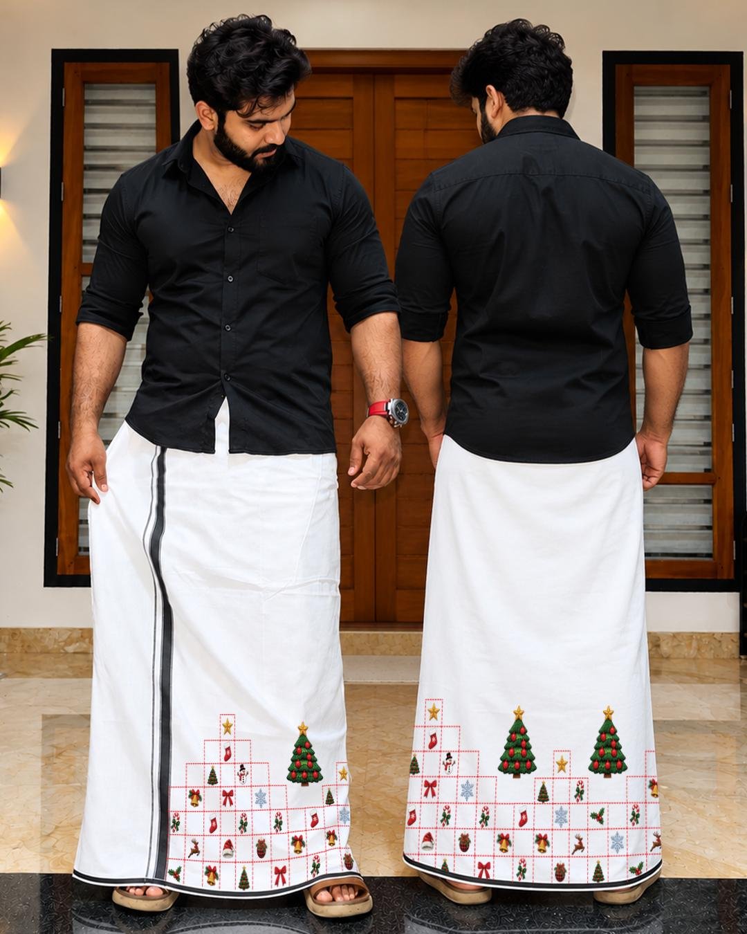 Christmas Dhoti Down 1 White