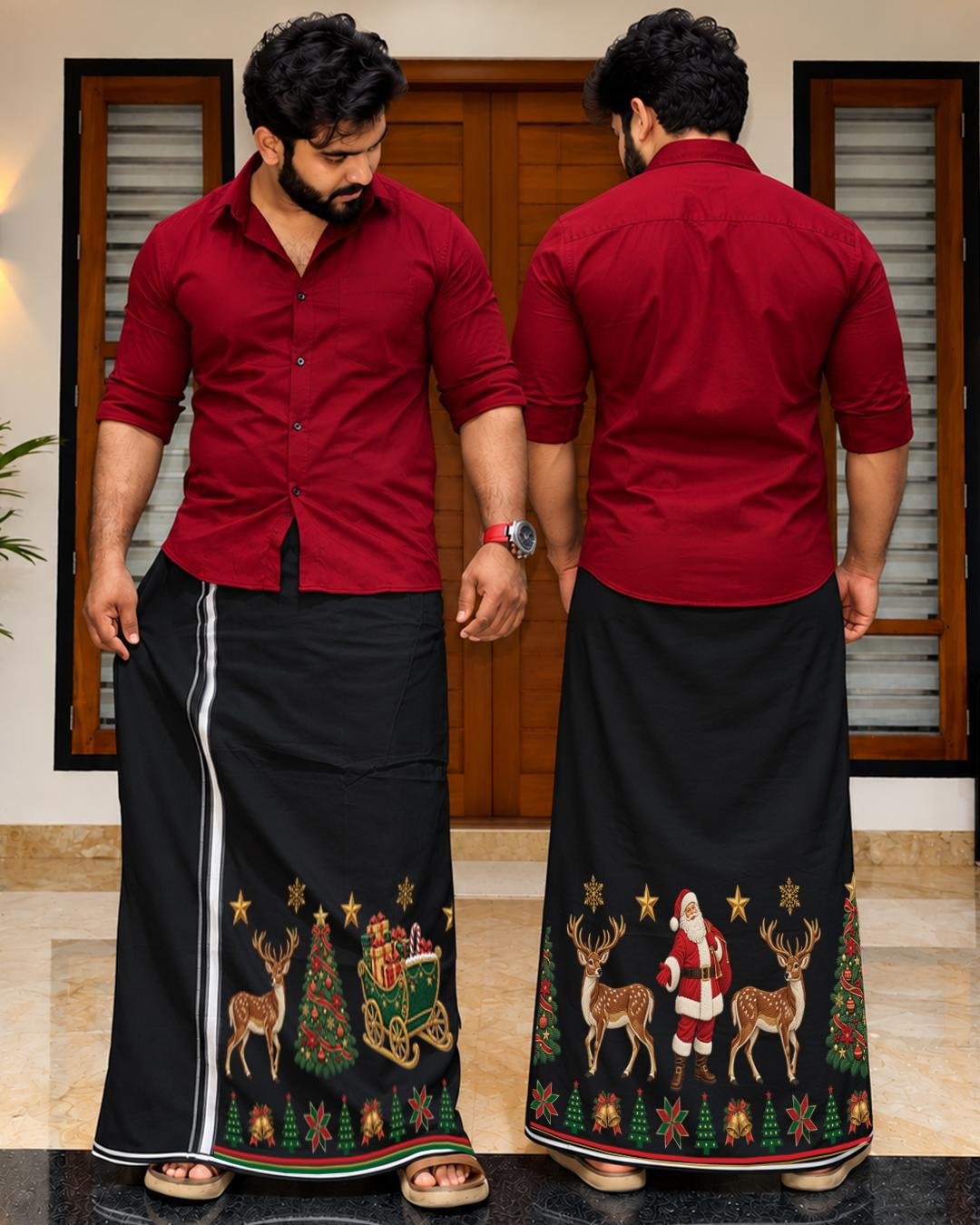 Xmas Dhoti Embroidery Model Black