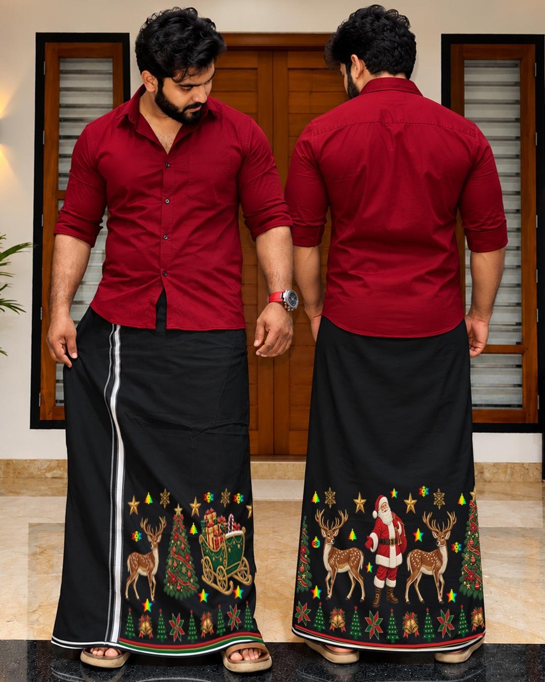 Thumbnail of Xmas Dhoti Embroidery Model Reflection Black