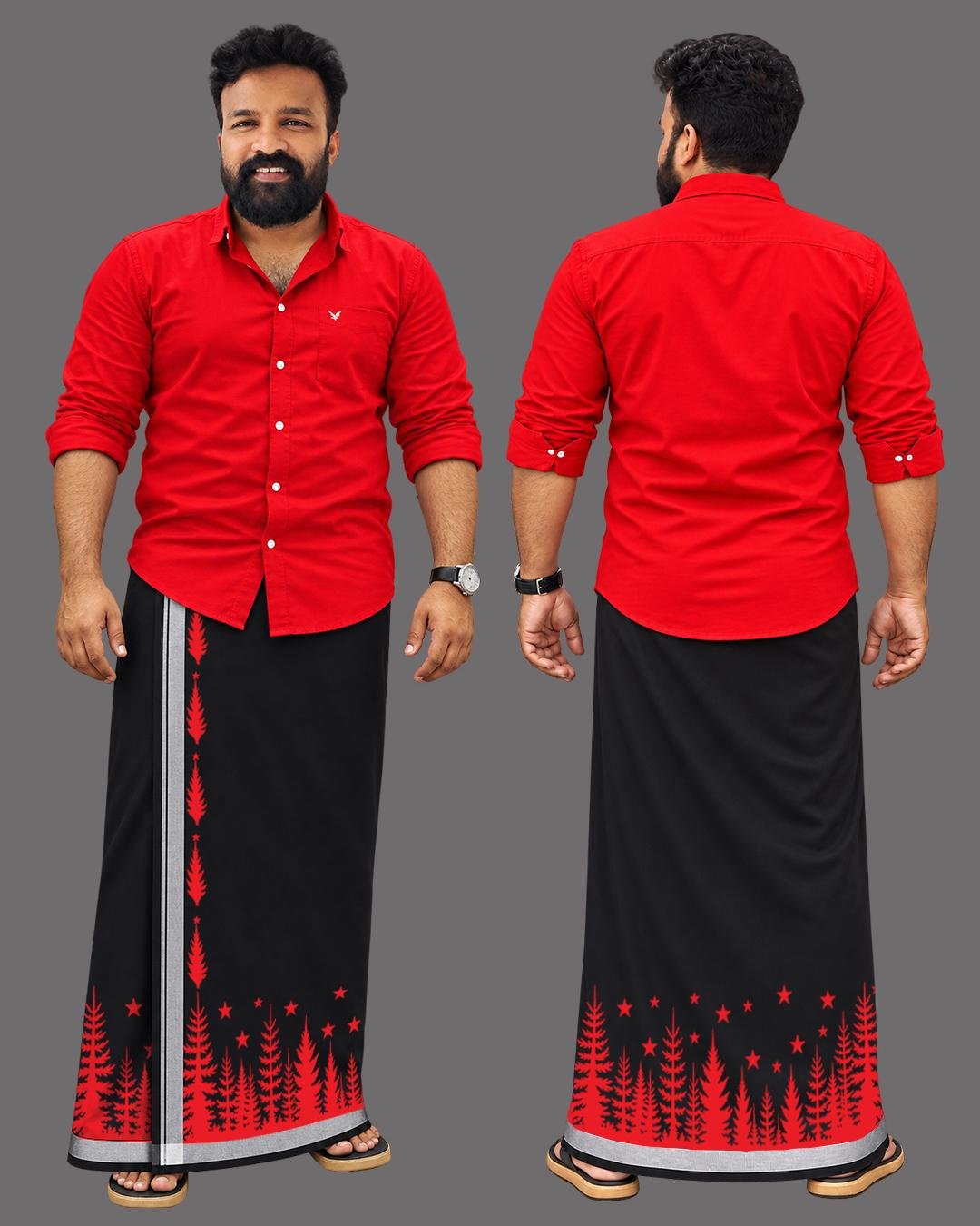 Shaji Pappan Red Tree Dhoti