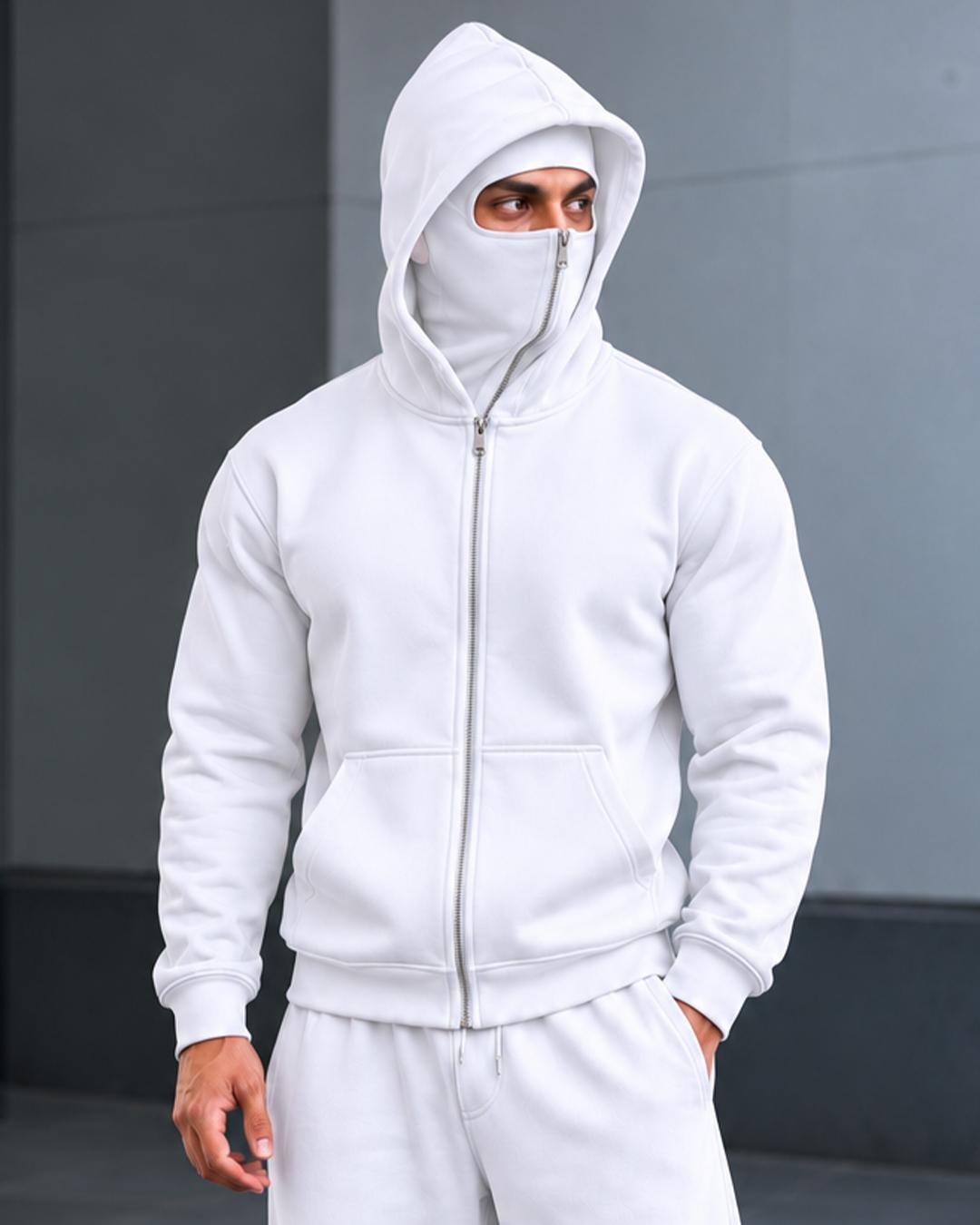 Plain Mask Hoodie White