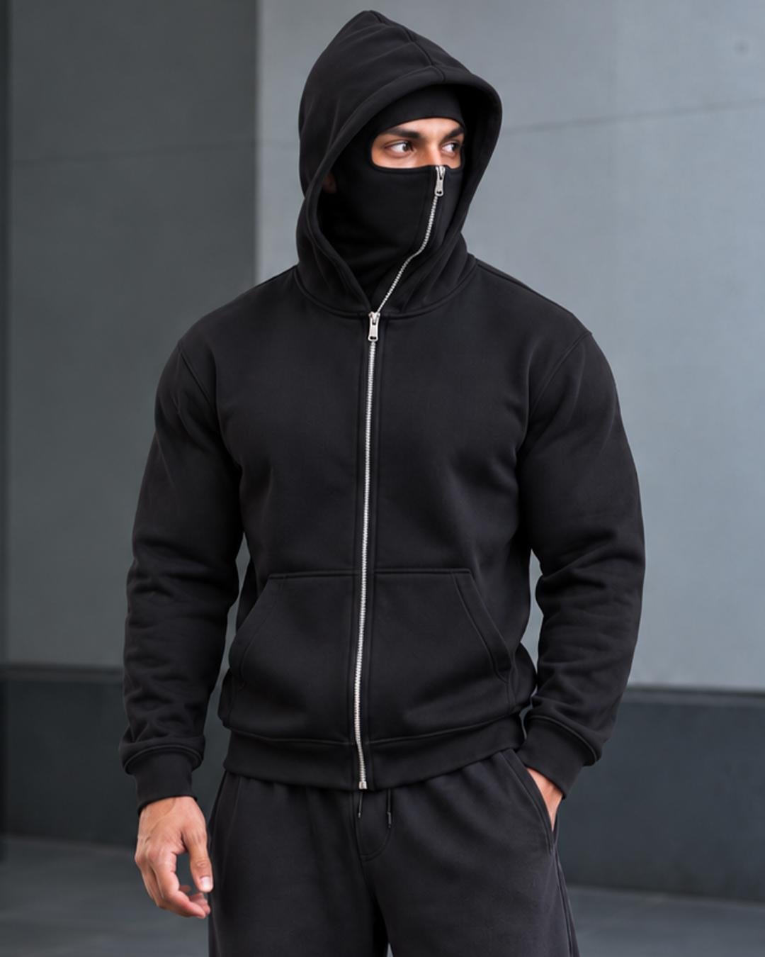 Plain Mask Hoodie Black
